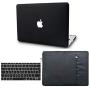 KECC Leather Case Compatible with Old MacBook Pro 15” Retina (-2015) w/Keyboard Cover + Sleeve Italian Leather Case A1398 3 in 1 Bundle (Black Leather)