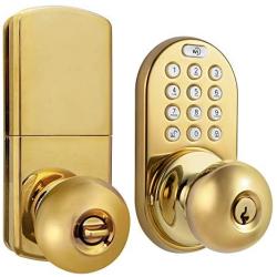 MiLocks TKK-02P Digital Door Knob Lock with Electronic Keypad for Interior Doors, Polished Brass
