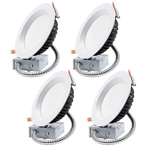 TORCHSTAR 4 Inch LED Slim Recessed Lighting with Junction Box, 12W(90W Eqv.), Dimmable Airtight Downlight, IC Rated, 5000K Daylight, ETL & Energy Star Listed, 5 Years Warranty, Pack of 4