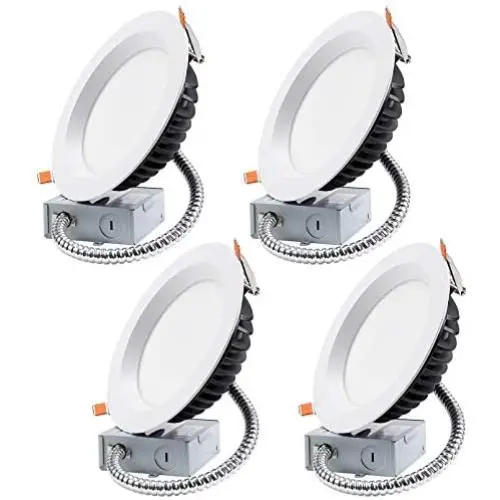TORCHSTAR 4 Inch LED Slim Recessed Lighting with Junction Box, 12W(90W Eqv.), Dimmable Airtight Downlight, IC Rated, 5000K Daylight, ETL & Energy Star Listed, 5 Years Warranty, Pack of 4