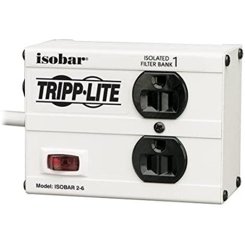 Tripp Lite IBAR2-6D Isobar 2 Outlet Surge Protector Power Strip, 6ft Cord, Right-Angle Plug, Metal, Lifetime Limited Warranty & Dollar 25,000 Insurance