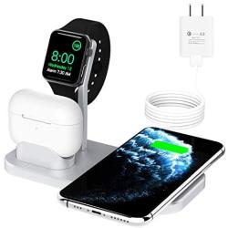 BNCHI Wireless Charger, 3 in 1 Fast Charging Station Compatible with Apple iWatch Series 6/5/4/3/2/1,AirPods,iPhone 11 Series/SE (2020)/XS MAX/XR/XS/X/8/8 Plus(Silver)
