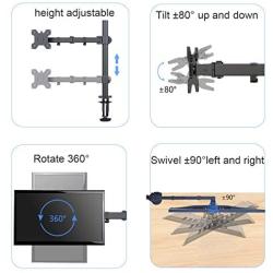 Suptek Fully Adjustable Single Monitor Stand Mount Fits One Screen 13-32 inch 22lbs for Monitor Computer Screen 13 15 17 19 20 22 23 24 26 27 30 32 inch VESA 75 100 (MD9421)