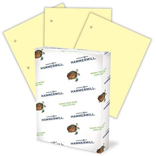 Hammermill Colored Paper, 20 lb Canary Printer Paper, 3 Hole - 1 Ream (500 Sheets) - Made in the USA, Pastel Paper, 102921R