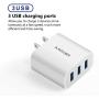Wall Charger, Amoner Upgraded 2Pack 15W 3-Port USB Plug Cube Portable Wall Charger Plug for iPhone 12mini/12/11/Pro/ProMax/Xs/XR/X/8/7, iPad Pro/Air 2, Galaxy10/9, Note10/9, and More