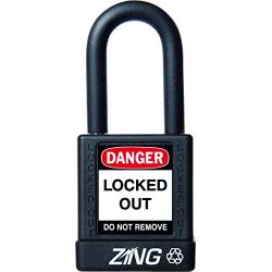 ZING 7037 RecycLock Safety Padlock, Keyed Alike, 1-1/2'' Shackle, 1-3/4'' Body, Black