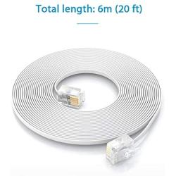 SHONCO 2 Pack 6M 20ft Phone Telephone Extension Cord Cable Line Wire with Standard RJ11 6P4C Plugs for Landline Telephone- White