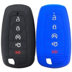 Car Key Fob Skin Cover 2 Pieces Keyless Remote Holder Protector Case Replacement for Ford Fusion 5 Buttons F150 F250 F350 F450 F550 Edge Explorer Mustang F-150 Raptor(Black Blue)