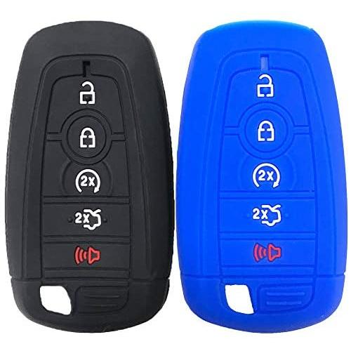 Car Key Fob Skin Cover 2 Pieces Keyless Remote Holder Protector Case Replacement for Ford Fusion 5 Buttons F150 F250 F350 F450 F550 Edge Explorer Mustang F-150 Raptor(Black Blue)