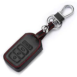 WFMJ Black Leather Smart 4 Buttons Key Chain Cover Case Fob For Honda Pilot Accord Civic CR-V CR-Z HR-V