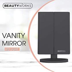Beautyworks Backlit Makeup Vanity Mirror 36 LED Lights Touch-Screen Light Control, Tri-Fold 1/2/3X Magnification, Portable High-Definition Clarity Cosmetic Light Up Magnifying Mirror (Midnight Black)