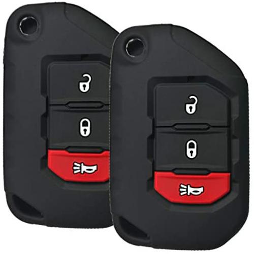 Qty(2) Alegender Black 3 Buttons Flip Key Cover Case Fob Holder Bag Remote Protector Fits for Jeep 2018 2019 2020 Wrangler JL Gladiator JT 68292942AA