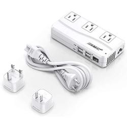 BESTEK Universal Travel Adapter 220V to 110V Voltage Converter with 6A 4-Port USB Charging and UK/AU/US/EU Worldwide Plug Adapter (White)