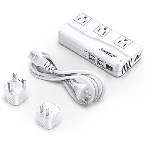 BESTEK Universal Travel Adapter 220V to 110V Voltage Converter with 6A 4-Port USB Charging and UK/AU/US/EU Worldwide Plug Adapter (White)