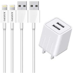 KOZOPO iPhone Charger, Lightning Cable 6FT(2 Pack) Fast Charging Data Sync Transfer Cord with 2 Port USB Plug Wall Charger Travel Adapter Compatible with iPhone 11 Pro Max XS XR X 8 7 Plus 6S for iPad