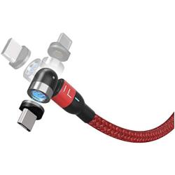 FIELUX Quick 360°+180° Rotation Magnetic Charging Cable Compatible with Micro, Type-C Charging Port Smartphones and i-Product Devices 3 in 1 (3.3 ft, Red)