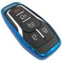 Blue TPU Key Fob Case Holder Jacket Protector for Ford Fusion F-150 Edge Explorer Mustang Lincoln MKZ MKC 2/3/4/5 Buttons Smart Key(NOT fit Flip/Folding key)