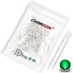 Chanzon 100 pcs 3mm Green Diffused LED Diode Lights (Frosted Lens Round DC 3V 20mA) Lighting Bulb Lamps Electronics Components Indicator Light Emitting Diodes
