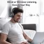 LETSCOM Bluetooth Headphones, 100 Hours Playtime Bluetooth 5.0 Headphones Over Ear with Deep Bass, Hi-Fi Sound and Soft Earpads, Built-in Mic, Wired/Wireless Headset for Home Office-Gray