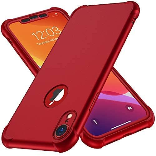 ORETECH Designed for iPhone XR Case, with[2 x Tempered Glass Screen Protector] 360 Full Body Shockproof Anti Scratch Protection Cover Hard PC Soft Rubber Silicone Case for iPhone XR 6.1 2018 Red