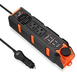 isYoung 200W Car Power Inverter, AC Inverter Car Plug Converter with 4 USB Ports（2.4A）2 AC Outlets 1 Type-c Port 1 DC Cigarette Lighter