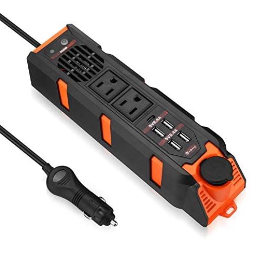 isYoung 200W Car Power Inverter, AC Inverter Car Plug Converter with 4 USB Ports（2.4A）2 AC Outlets 1 Type-c Port 1 DC Cigarette Lighter
