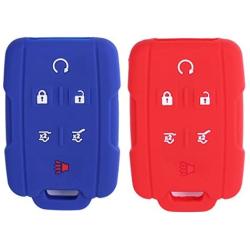 2Pcs WERFDSR Sillicone key fob Skin key Cover Remote Case Protector Shell for 2015 2016 Chevrolet Suburban Tahoe GMC Yukon Smart Remote red blue