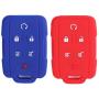 2Pcs WERFDSR Sillicone key fob Skin key Cover Remote Case Protector Shell for 2015 2016 Chevrolet Suburban Tahoe GMC Yukon Smart Remote red blue