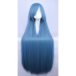 Simpleyourstyle Women Anime Cosplay Wigs 100cm 39.4inch Long Straight Synthetic Full Rose Network Lace Wigs for Women Black Brown Purple Pink Blue Red White Green Blonde Wigs U Pick (Gray Blue)