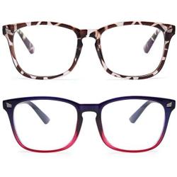 livho 2 Pack Blue Light Blocking Glasses, Computer Reading/Gaming/TV/Phones Glasses for Women Men,Anti Eyestrain & UV Glare (Leopord+Blue Purple)