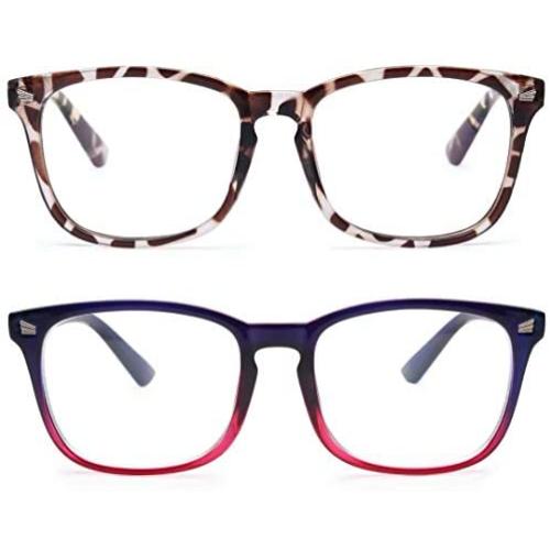 livho 2 Pack Blue Light Blocking Glasses, Computer Reading/Gaming/TV/Phones Glasses for Women Men,Anti Eyestrain & UV Glare (Leopord+Blue Purple)