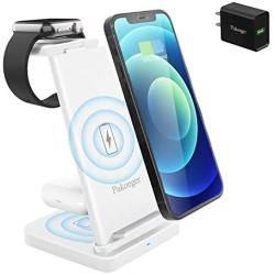 3 in 1 Wireless Charging Station, Qi-Certified Fast Wireless Charger Stand Dock for Airpods Pro/ 2, Apple Watch 6 SE 5 4 3 2, iPhone 12/11/ 11Pro/ X/XS/XR /8/8 Plus/Qi Phones
