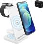 3 in 1 Wireless Charging Station, Qi-Certified Fast Wireless Charger Stand Dock for Airpods Pro/ 2, Apple Watch 6 SE 5 4 3 2, iPhone 12/11/ 11Pro/ X/XS/XR /8/8 Plus/Qi Phones