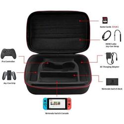 Large Carrying Storage Case for Nintendo Switch,Protective Travel Hard Shell Messenger Bag for Switch Console, Pro Controller, Accessories Switch Dock, AC Adapter with 16 Game Cards and Shoulder Strap