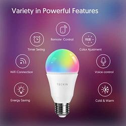 TECKIN LED Smart Bulb Alexa Light Bulbs, RGB Dimmable Multicolor Bulbs E27 A19 60W Equivalent, Compatible with Alexa, Google Home and IFTTT, Cold and Warm Light 2800K-6000K, Wifi Control Bulb (4 Packs