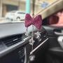 Car Mirror Pendant Charm Car Rear View Mirror Ornament with Tassel Bling Car Accessories Crystal Rhinestone Cute Car Decor Lucky Hanging Car Interior Decaration (Pink Bow)