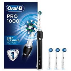 Oral-B 1000 CrossAction Electric Toothbrush, Black, Powered by Braun and Sensitive Gum Care Electric Toothbrush Replacement Brush Heads Refill, 3 Count