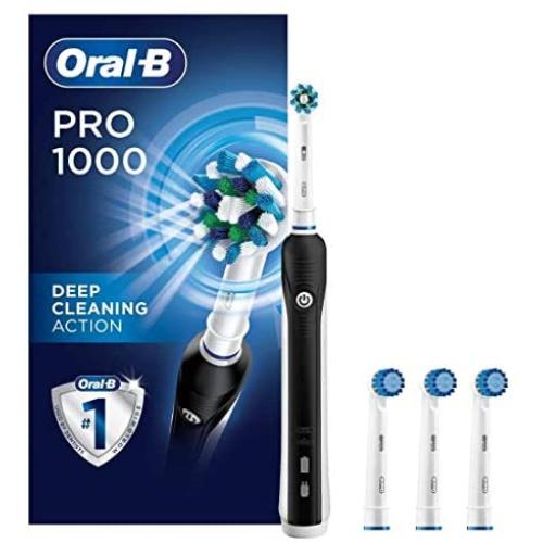 Oral-B 1000 CrossAction Electric Toothbrush, Black, Powered by Braun and Sensitive Gum Care Electric Toothbrush Replacement Brush Heads Refill, 3 Count
