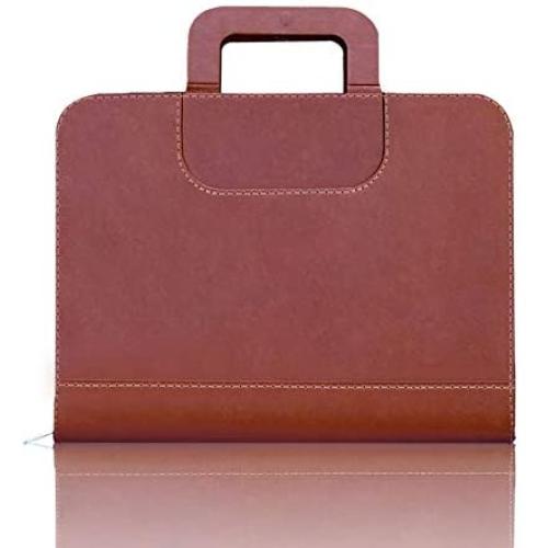 Zipper Portfolio, BESTWYA Briefcase Style Organizer Folder with Handles Zippered Closure Removable Calculator & Notebook Bonus Ballpoint Pen (Brown)