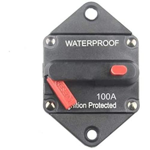 wohhom Hi-Amp 100Amp Circuit Breaker 12V-32V DC Waterproof, 20-300A Fuse Inverter with Manual Reset Button for Auto Truck RV Marine, Panel Mount (100A)