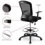 Ergonomic Mid-Back Mesh Adjustable Drafting Chair with Foot Ring, Standing-Desk Matched Tall Swivel Computer Office Stool, Black