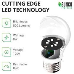 Sunco Lighting 4 Pack A15 LED Bulb, 8W=60W, 5000K Daylight, Dimmable, 800 LM, E26 Base, Refrigerator & Fan Light - UL, Energy Star
