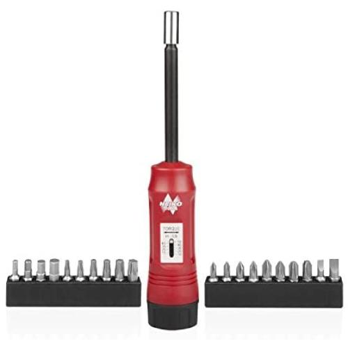 Neiko 10573B Torque Screwdriver Set 1/4'' Drive Long Shank | 10 to 50 Inch-Pound Range | 20 Bits Included