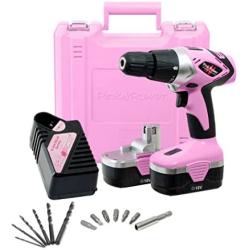 Pink Power Drill PP182 18V Cordless Electric Drill Driver Set for Women - Tool Case, 18 Volt Drill, Charger and 2 Batteries