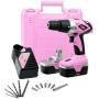 Pink Power Drill PP182 18V Cordless Electric Drill Driver Set for Women - Tool Case, 18 Volt Drill, Charger and 2 Batteries