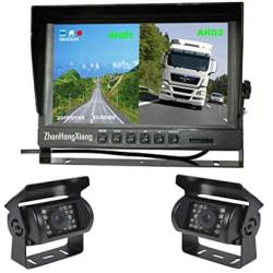 Vehicle Backup Camera System,2 x Night Vision 18LED IR Car Rear View Mirror Camera 1920 x 1080P + 9'' IPS Car DVR Monitor with 10m20m Cable For RV Truck Trailer Bus Camper