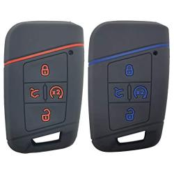 2Pcs Coolbestda Compatible with 2021 2020 2019 VW Volkswagen Tiguan Atlas Jetta Passat Golf Alltrack Push Start 4B Key Fob Case Cover Skin Jacket Pouch Sleeve Glove Protector KR5FS14-US