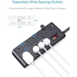 BESTEK 8-Outlet 6 Feet Extension Cord Power Strip with USB 15A 1875W Surge Protector with 5V 4.2A 4 USB Port Desktop Charging Station,600Joule,Grey