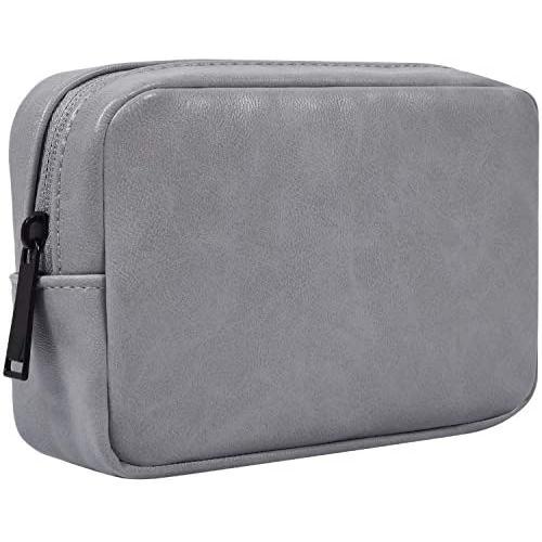 Electronic Accessories Storage Bag, Premium PU Leather Multifunctional Travel Digital Accessories Storage Bag Cable Organizer Bag, Grey