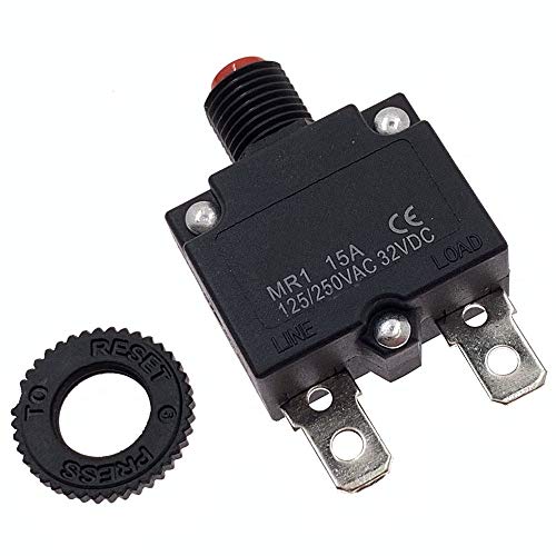 Yoiilnz 2Pcs 125-250VAC 32VDC Push Button Circuit Breaker 15Amp Thermal Overload Protector Manual Reset Thermal Circuit Breaker 15A Fuse